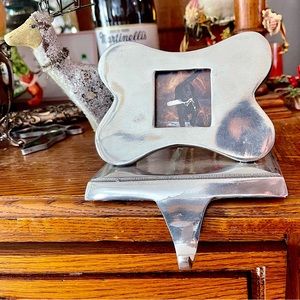 Heavy Polished Pewter Dog Bone Christmas Stocking Holder & Picture Frame!